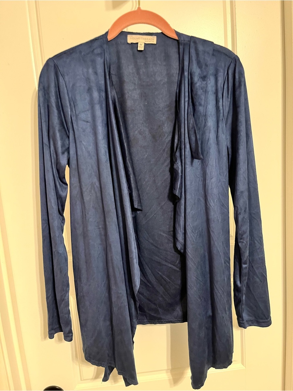 Violet & Claire Navy Draped Open-Front Blazer